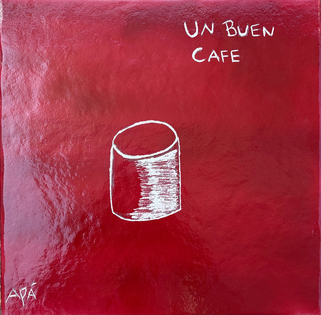 UN BUEN CAFÉ / CERÁMICA 01 — original 12 × 12 inch carved clay tile by APÁ